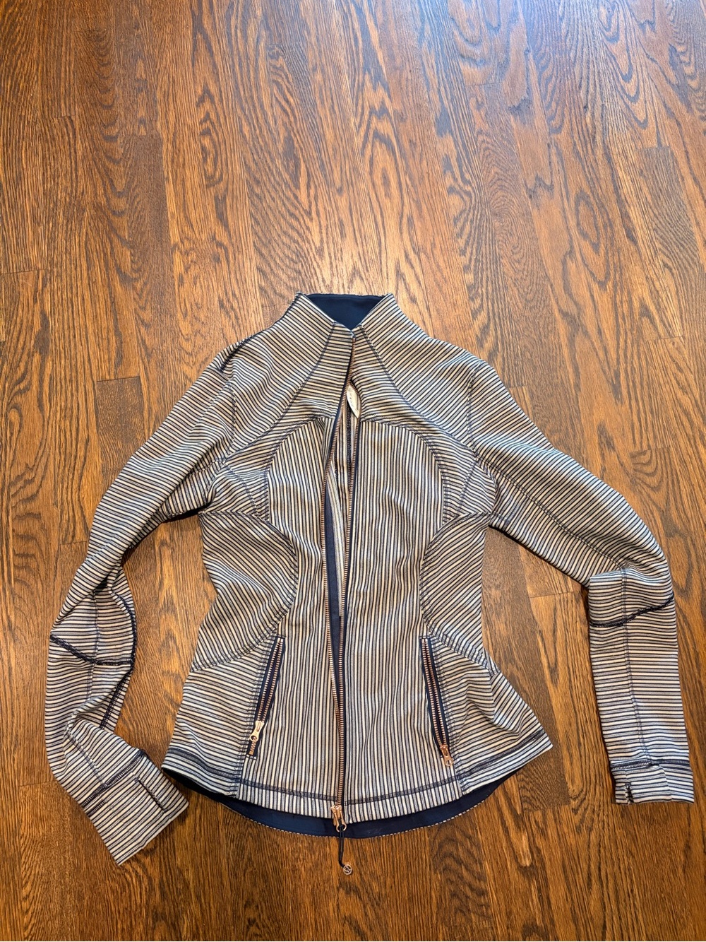 lululemon athletica Navy and White Striped Bomber Jacket